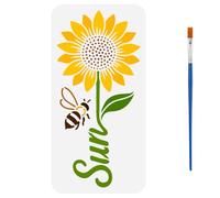 FINGERINSPIRE Sunflower Stencil for Painting with Brush, 15x30cm Reusable Sun Word Bee Sunflower Stencils Botanical Themed Stencil PET Hollow Out Stencils for DIY Craft Home Decor