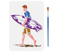 FINGERINSPIRE Surfboard Stencils with a Brush 29.7x21cm People Painting Stencils Reusable Summer Themes Stencil PET Human Themes PET Template for Painting on Wood Floor Tile Wall Fabric Furniture DIY