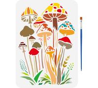 FINGERINSPIRE Tall Skinny Mushrooms Painting Stencil with Paint Brush 21x29.7cm Mushrooms in The Wild Template Reusable Grass Mushrooms Stencil for Painting Plant Theme Template for DIY Crafts