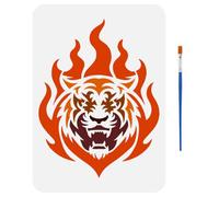 FINGERINSPIRE Tiger Face Drawing Stencil with A Paint Brush 29.7x21cm Fire Tiger Painting Template Tiger Pattern DIY Craft Decoration Stencil for Painting on Wood Wall Fabric Furniture
