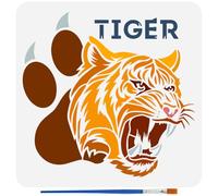 FINGERINSPIRE Tiger Paw Claw Stencil with 1Pc Plastic Paint Brush 30x30cm Reusable Tiger Howling Drawing Stencil Animal Theme Template for Painting on Wall Wood Furniture DIY Home Decoration
