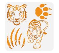 FINGERINSPIRE Tiger Stencil for Painting 30x30cm Plastic PET Tiger Head Pattern Painting Stencil Large Tiger Paw Print Drawing Template Tiger Claws Stencil Animal Theme Template for DIY