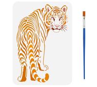 FINGERINSPIRE Tiger Stencil with a Plastic Paint Brush 8.3x11.7inch/21x29.7cm Reusable Turn Back Tiger Painting Stencil Creative DIY Wild Animal Template for DIY Painting Wall Furniture Crafts Decor