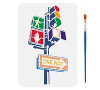 FINGERINSPIRE Traffic Lights Stencils with a Brush 29.7x21cm Word ONE Way Painting Stencils PET Logo Themes PET Template for Painting on Wood Floor Tile Wall Fabric Furniture DIY