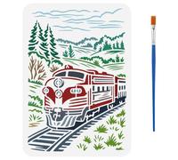 FINGERINSPIRE Train Mountain Forest Stencil 21x29.7cm with a Brush Steam Engine Train Stencils Rails Mountain Forest Drawing Template for DIY Painting on Walls Wood Canvas Home Decoration