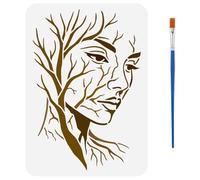 FINGERINSPIRE Tree Branch Face Painting Stencil 21x29.7cm with a Brush Hollowed Face Painting Stencils Facial Contours Drawing Template for Crafts Wood Canvas Furniture Wall Decoration