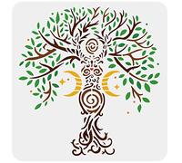 FINGERINSPIRE Tree of Life Stencils 30x30cm Plastic Moon Star Paint Stencil Reusable Spiral Goddess Tree Drawing Stencils DIY Art Craft Stencil for Wood Signs, Tiles, Wall Decoration