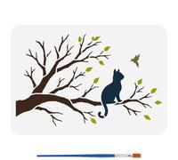 FINGERINSPIRE Trees Stencils with a Brush 29.7x21cm Cats Painting Stencils Reusable PET Birds Pattern Stencil Animal Theme Decoration Template for Painting on Wood Wall Floor Furniture
