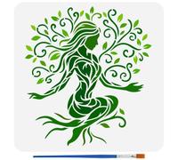 FINGERINSPIRE Trees Woman Stencil with 1Pc Brush 30x30cm Tree of Life Pattern Drawing Stencil Female Tree of Life Template Human Theme Template for Painting on Wall Wood Furniture DIY Home Decor
