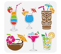 FINGERINSPIRE Tropical Drink Painting Stencil 30x30cm Reusable Summer Ice Drink Drawing Template DIY Art Summer Theme Stencil for Painting on Wall, Wood, Fabric Paper and Furniture