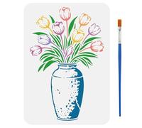 FINGERINSPIRE Tulip Vase Painting Stencil with Paint Brush 21x29.7cm Plastic Tulip Flowers Drawing Template A4 Reusable Vase Pattern Stencil Plant Theme Template for Wall Furniture Decoration