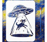 FINGERINSPIRE UFO Dog Pattern Painting Stencil with Paintbrush 11.7x8.3 inch Reusable Plastic UFO Planet Space Stencils Alien Spaceship Stencil for Painting on Wood, Floor, Wall and Fabric
