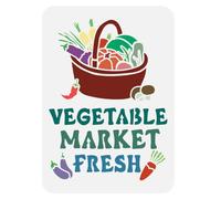 FINGERINSPIRE Vegetable Market Signs Stencil 21x29.7cm Pumpkin Chili Carrot Mushroom Eggplant Stencil Word Vegetable Market Fresh Painting Stencils Reusable Farm Vegetable Template for Wall Decoration