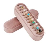 FINGERINSPIRE Velvet Small Multiple Ring Box Misty Rose Color Oval Jewelry Organizer 18.1x5.5x5.7cm with Soft Velvet Lining - Compact Rings Ear Stud Storage Display Case for Travel & Home