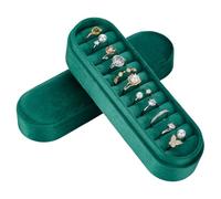 FINGERINSPIRE Velvet Small Multiple Ring Box Teal Color Oval Jewelry Organizer 18.1x5.5x5.7cm with Soft Velvet Lining - Compact Rings Ear Stud Storage Display Case for Travel & Home