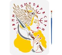FINGERINSPIRE Viking Warrior Goddess Stencils 29.7x21cm Viking Themes Stencils with a Paint Brush Nordic Mythology Painting Stencils Viking Pattern Stencil Woman Drawing Stencil for Wall Fabric
