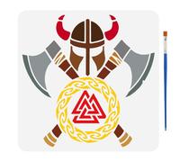 FINGERINSPIRE Viking Warrior Rune Axe Stencils 30x30cm Viking Themes Stencils with a Paint Brush Horned Helmet Painting Stencils Reusable Axe Pattern Stencil Rune Drawing Stencil for Wall Fabric