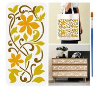 FINGERINSPIRE Vine Flowers Stencils with a Paint Brush 30x15cm Reusable Branches Leaves Stencils PET Vines Decoration Stencil Flowers Stencil Plant Themes Creative Template for Wood Wall Floor