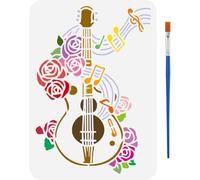 FINGERINSPIRE Vintage Floral Guitar Painting Stencil with 1Pc Plastic Paint Brush 21x29.7cm Reusable Guitar Flower Stencil Decorative Guitar Pattern Stencil for Painting on Wood Wall Furniture