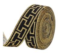FINGERINSPIRE Vintage Jacquard Ribbon - 4.3Yard/3.9m, 23mm Wide, Iron On, Black Gold Floral Fabric Trim, Ethnic Trim, Embroidery Woven Sewing Ribbon for Clothing Decoration