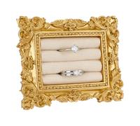 FINGERINSPIRE Vintage Ring Holder 101x82x23mm Rectangle Jewelry Rings Display Frame 3Slots Gold Resin Ring Stand with Antique White Cloth Inside for Ring Jewelry Organizer Photography Supply