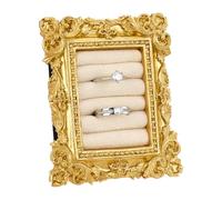 FINGERINSPIRE Vintage Ring Holder 101x82x23mm Rectangle Jewelry Rings Display Frame 5Slots Gold Resin Ring Stand with Antique White Cloth Lining for Ring Jewelry Organizer Photography Supply