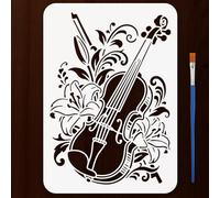 FINGERINSPIRE Violin and Flowers Stencils with Paint Brush 8.3x11.7inch Reusable Musical Instruments and Flowers Stencil Floral Violin Pattern Stencil for Painting on Wood Wall DIY Home Decor