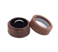 FINGERINSPIRE Walnut Wooden Ring Box 5x3.6cm Round Wooden Jewelry Ring Box with Clear Window Small Column Rings Box with One Slots Black Velvet for Proposal Engagement Birthday Wedding Ceremony