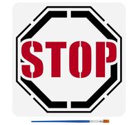 FINGERINSPIRE Warning Words Stop Painting Stencil with Paint Brush 30x30cm Reusable Octagon Pattern Drawing Template Plastic PET Stop Words Stencil Sign Theme Template for Wall Decoration
