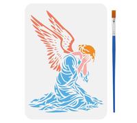 FINGERINSPIRE Weeping Angels Painting Stencil with Paintbrush 29.7x21cm Praying Angel Silhouette Stencil Reusable DIY Craft Stencils for Painting on Wood, Wall, Canvas, Fabric and Furniture
