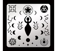 FINGERINSPIRE Wiccan Metal Stencil 15.6cm Square Witch Symbols Stencil Stainless Steel Viking Celtic Knot Stencil for Scrapbooking Spiral Goddess Stencil for Engraving, Pyrography, Journal
