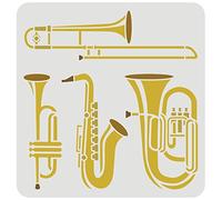 FINGERINSPIRE Wind Instrument Stencil 30x30cm Reusable Saxophone, Trumpet, Tuba, Trombone Drawing Stencil Jazz Instruments Music Stencil for Painting on Wall, Wood, Furniture and Paper
