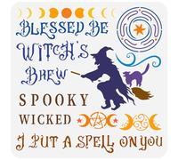 FINGERINSPIRE Witch Elements Stencil 30x30cm Reusable Blessed Be Witch's Brew Template Plastic Witch Silhouette Stencil Spooky I Put A Spell on You Template for DIY Crafts