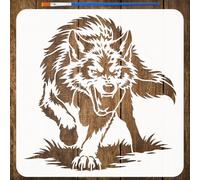 FINGERINSPIRE Wolf Painting Stencil with Paintbrush 30x30cm Reusable Howling Wolf Stencil Plastic DIY Craft Stencils for Painting on Wood, Floor, Wall, Tile, Furniture, Home Decor