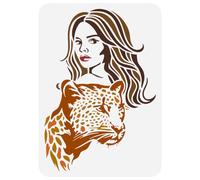 FINGERINSPIRE Woman and Leopard Painting Big Stencil 21x29.7cm Beauty and The Beast Spraying Large Stencil Reusable Girl and Animal Template PET Hollow Out Decorative Template for Home Wall DIY