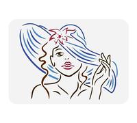 FINGERINSPIRE Woman in Hat Stencil 21x29.7cm Reusable Beautiful Woman Drawing Template Line Art Beauty Girl Pattern Decoration Stencil for Painting on Wood Wall Fabric Paper Furniture