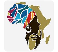 FINGERINSPIRE Woman Stencil 11.8x11.8inch Hollow Out Painting Stencil African Map Template Washable Stencil Plastic PET Drawing Template Square Stencil for Fabric Clothing DIY Painting