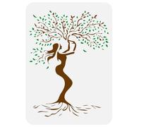 FINGERINSPIRE Woman Tree Stencil for Painting 21x29.7cm Reusable Tree of Life Drawing Template Tree Woman Grace Pattern Painting Stencil Hollowed Plant Theme Template for DIY Crafts Projects
