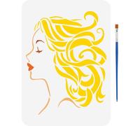 FINGERINSPIRE Women's Head Drawing Stencil with Paint Brush 29.7x21cm Beauty Lady Painting Template Fashion Women Decoration DIY Craft Stencil for Painting on Wood Wall Fabric Furniture