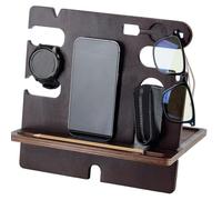 FINGERINSPIRE Wood Docking Station Coconut Brown Rustic Nightstand Organizer Table Charging Dock Watch Charging Stand Wallet Key Gadget Device Bedside Holder Gifts for Men Dad Birthday Ideas