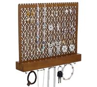 FINGERINSPIRE Wood Wall-Mounted Jewelry Hanging Racks Saddle Brown Wall Mounted Jewelry Holder with Hanger Hooks Wooden Wall Hanging Jewelry Organizer for Earrings Bracelets Necklaces Organizer Holder