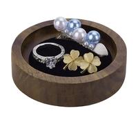 FINGERINSPIRE Wooden Jewelry Tray Walnut Velvet Display Tray Black Round Jewelry Display Trays Small Trinket Dish with Velvet Surface Rings Earrings Dish Necklaces Displays Tray for Dresser Drawer