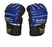 Fingerless Combat Gloves UniSex - MMA Training Gloves Weight Lifting - Leather Punch Bag Mitts Kick Boxing -Wrist Support Gel Padding on knuckles Sweat Proof Cycling (Blue, M)