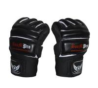 Fingerless Combat Gloves UniSex - MMA Training Gloves Weight Lifting - Leather Punch Bag Mitts Kick Boxing -Wrist Support Gel Padding on knuckles Sweat Proof Cycling (Black, M)
