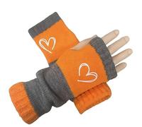 Fingerless Gloves for Women Warm Comfortable Wrist Gloves Ladies Knit Soft Winter Hand mittens with Thumb Hole Arm Warmer Love Heart Printed Crochet Arm mittens for Work Outdoor Party