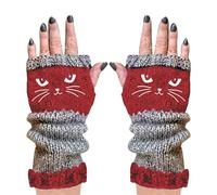 Fingerless Gloves, Half Finger Gloves, Warm Warm Gloves with Open Fingers, Cat Embroidery, Warming Warm Knitted Glove for Cat Lovers, Women, Girls, for Daily Commuting, red, Siehe Beschreibung