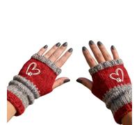 Fingerless Gloves - Heart Embroidery and Joint for Windproof Mitteni Knitted Fingerless Gloves for Hiking, Motorcycling, Cycling, Camping, Driving and Winter Activities