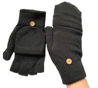 Fingerless Gloves with Mitten Flap 2 in 1 One Size Mens Ladies Magic Unisex for Driving and Outdoor phone use (Black)