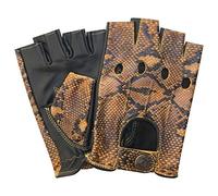 Fingerless Half-Finger Premium Driving/Cycling/Motorcycle Gloves in Real Leather 309, snake-black-yellow
