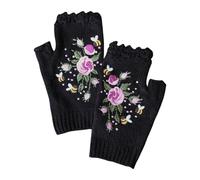 Fingerless Winter Gloves - 1 Pair Womens Embroidered Knit Gloves, High Elasticity Knitted Warm Glovess | Elastic Flower Design Glovess for Typing Driving Writing Daily Wear Outdoor Cold Weather